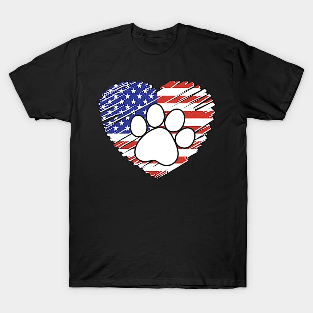 American Flag Paw in Heart T-Shirt by adik